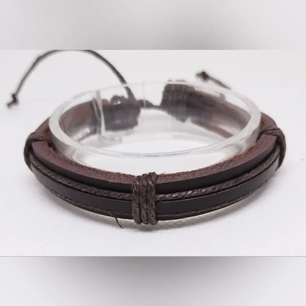 Men's leather bracelet layered brown new e50